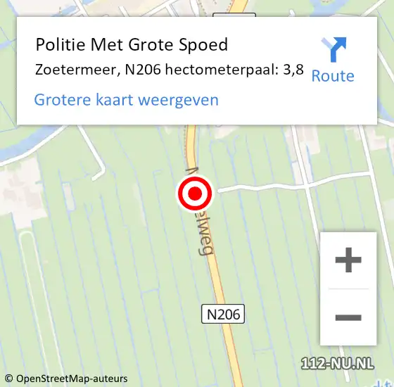 Locatie op kaart van de 112 melding: Politie Met Grote Spoed Naar Zoetermeer, N206 hectometerpaal: 3,8 op 26 september 2024 09:26