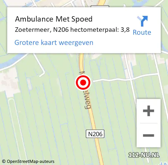 Locatie op kaart van de 112 melding: Ambulance Met Spoed Naar Zoetermeer, N206 hectometerpaal: 3,8 op 26 september 2024 09:26