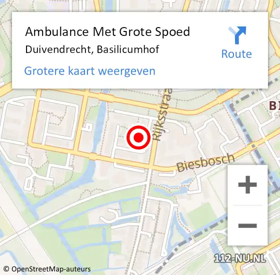 Locatie op kaart van de 112 melding: Ambulance Met Grote Spoed Naar Duivendrecht, Basilicumhof op 26 september 2024 09:33