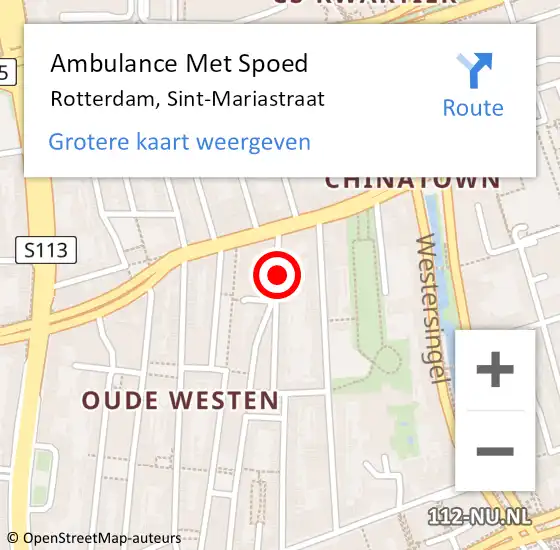 Locatie op kaart van de 112 melding: Ambulance Met Spoed Naar Rotterdam, Sint-Mariastraat op 26 september 2024 09:36