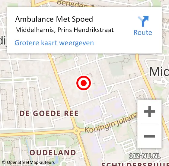 Locatie op kaart van de 112 melding: Ambulance Met Spoed Naar Middelharnis, Prins Hendrikstraat op 26 september 2024 09:40