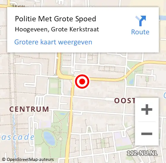 Locatie op kaart van de 112 melding: Politie Met Grote Spoed Naar Hoogeveen, Grote Kerkstraat op 26 september 2024 09:40