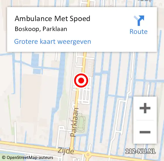 Locatie op kaart van de 112 melding: Ambulance Met Spoed Naar Boskoop, Parklaan op 26 september 2024 10:40