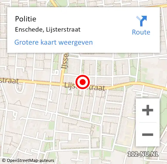 Locatie op kaart van de 112 melding: Politie Enschede, Lijsterstraat op 26 september 2024 10:47