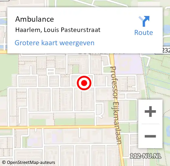 Locatie op kaart van de 112 melding: Ambulance Haarlem, Louis Pasteurstraat op 26 september 2024 10:59