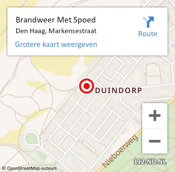 Locatie op kaart van de 112 melding: Brandweer Met Spoed Naar Den Haag, Markensestraat op 26 september 2024 11:12