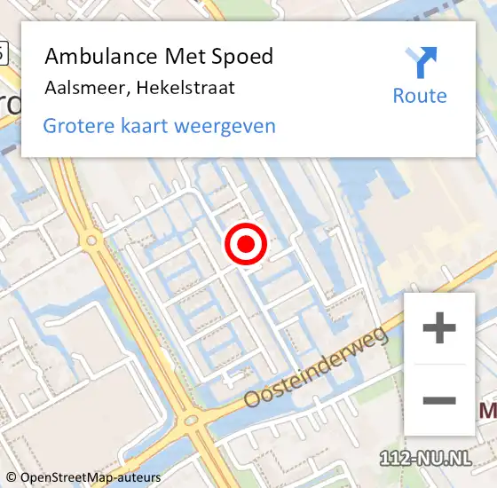 Locatie op kaart van de 112 melding: Ambulance Met Spoed Naar Aalsmeer, Hekelstraat op 26 september 2024 11:18