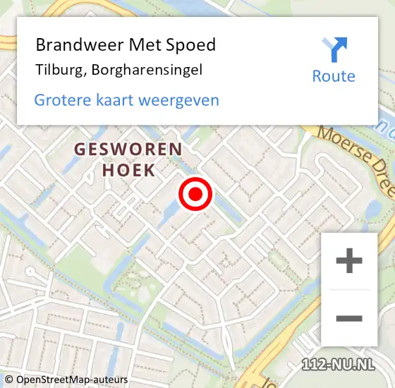 Locatie op kaart van de 112 melding: Brandweer Met Spoed Naar Tilburg, Borgharensingel op 26 september 2024 11:18