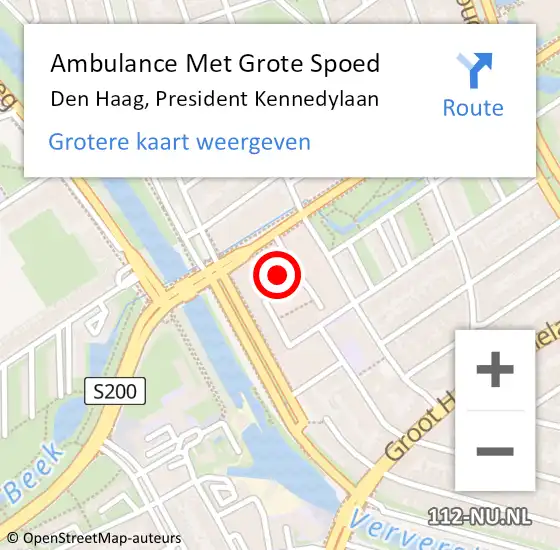 Locatie op kaart van de 112 melding: Ambulance Met Grote Spoed Naar Den Haag, President Kennedylaan op 26 september 2024 11:24