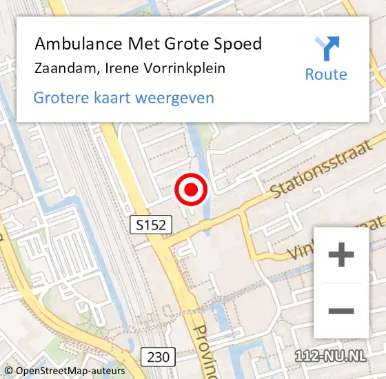 Locatie op kaart van de 112 melding: Ambulance Met Grote Spoed Naar Zaandam, Irene Vorrinkplein op 26 september 2024 11:28