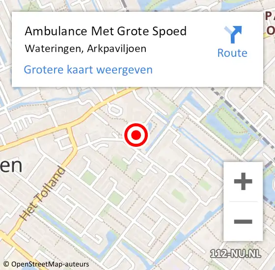 Locatie op kaart van de 112 melding: Ambulance Met Grote Spoed Naar Wateringen, Arkpaviljoen op 26 september 2024 11:47