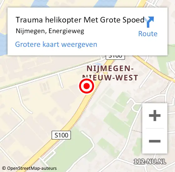 Locatie op kaart van de 112 melding: Trauma helikopter Met Grote Spoed Naar Nijmegen, Energieweg op 26 september 2024 11:49