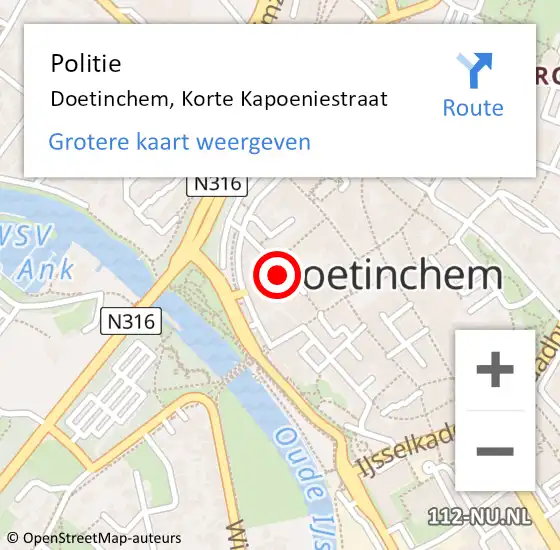 Locatie op kaart van de 112 melding: Politie Doetinchem, Korte Kapoeniestraat op 26 september 2024 11:49