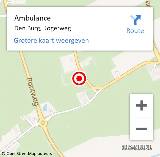 Locatie op kaart van de 112 melding: Ambulance Den Burg, Kogerweg op 26 september 2024 11:55