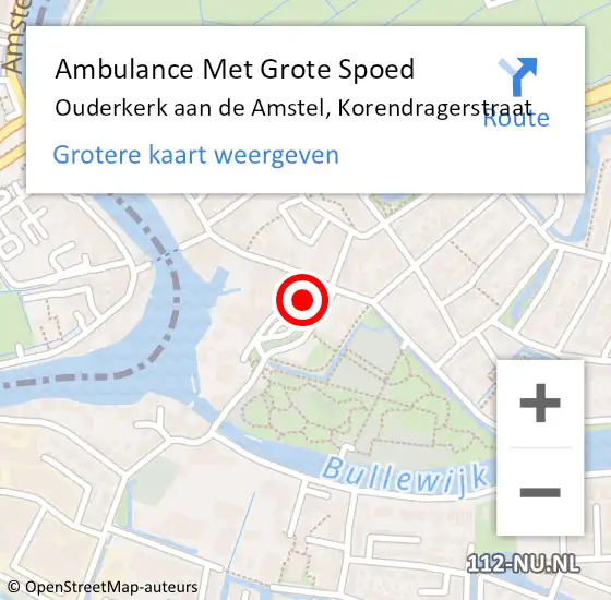 Locatie op kaart van de 112 melding: Ambulance Met Grote Spoed Naar Ouderkerk aan de Amstel, Korendragerstraat op 26 september 2024 11:58