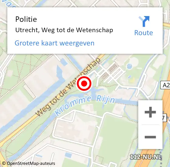 Locatie op kaart van de 112 melding: Politie Utrecht, Weg tot de Wetenschap op 26 september 2024 12:03