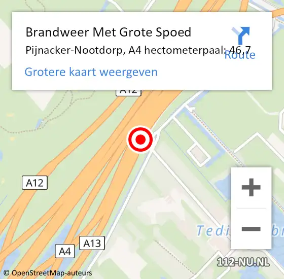 Locatie op kaart van de 112 melding: Brandweer Met Grote Spoed Naar Pijnacker-Nootdorp, A4 hectometerpaal: 46,7 op 26 september 2024 12:05