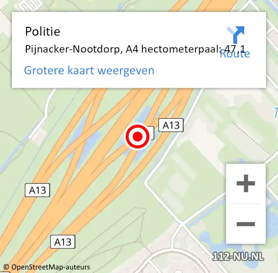 Locatie op kaart van de 112 melding: Politie Pijnacker-Nootdorp, A4 hectometerpaal: 47,1 op 26 september 2024 12:06