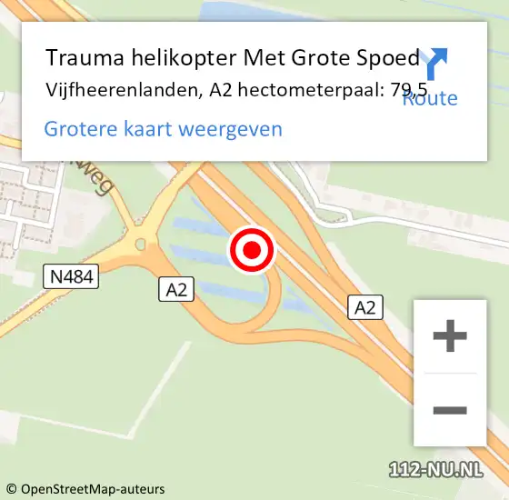 Locatie op kaart van de 112 melding: Trauma helikopter Met Grote Spoed Naar Vijfheerenlanden, A2 hectometerpaal: 79,5 op 26 september 2024 12:17