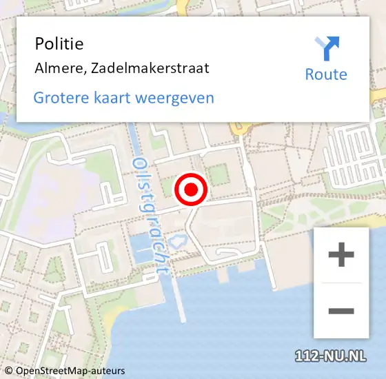 Locatie op kaart van de 112 melding: Politie Almere, Zadelmakerstraat op 26 september 2024 12:26