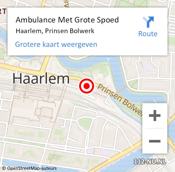 Locatie op kaart van de 112 melding: Ambulance Met Grote Spoed Naar Haarlem, Prinsen Bolwerk op 26 september 2024 12:28