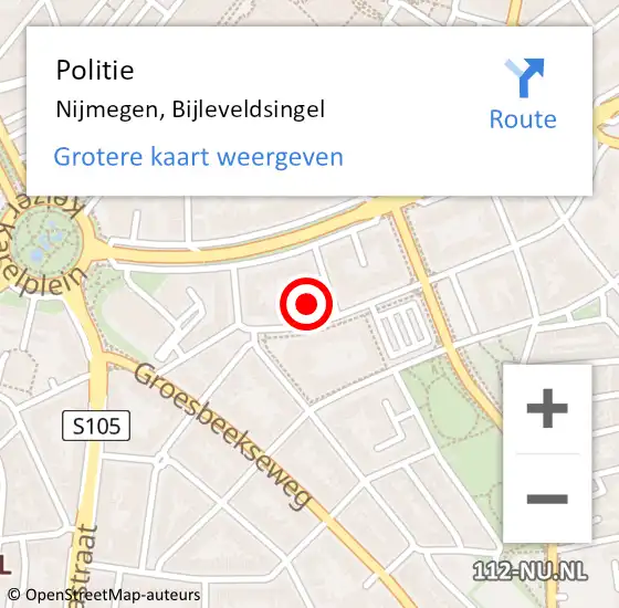 Locatie op kaart van de 112 melding: Politie Nijmegen, Bijleveldsingel op 26 september 2024 12:32