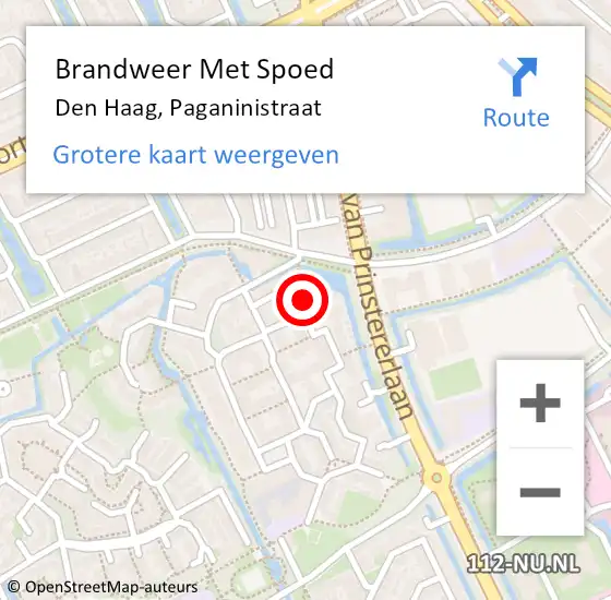 Locatie op kaart van de 112 melding: Brandweer Met Spoed Naar Den Haag, Paganinistraat op 26 september 2024 13:00