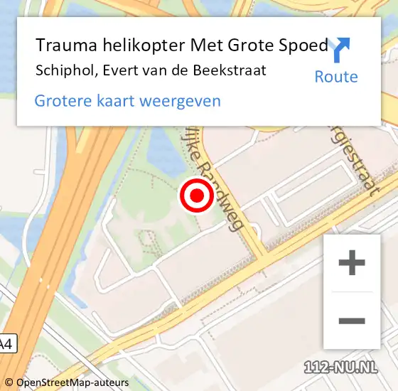 Locatie op kaart van de 112 melding: Trauma helikopter Met Grote Spoed Naar Schiphol, Evert van de Beekstraat op 26 september 2024 13:06