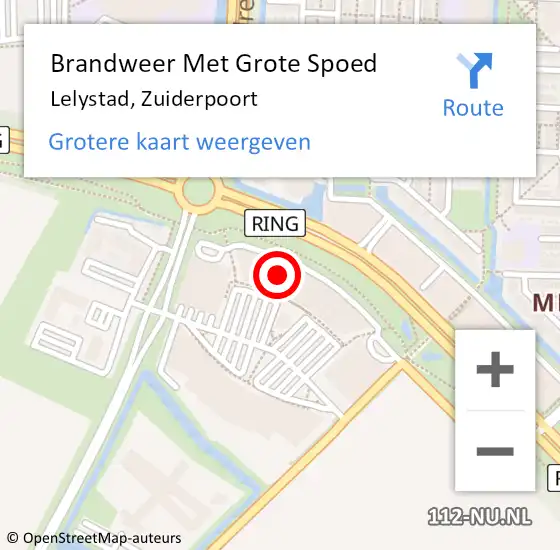 Locatie op kaart van de 112 melding: Brandweer Met Grote Spoed Naar Lelystad, Zuiderpoort op 26 september 2024 13:06