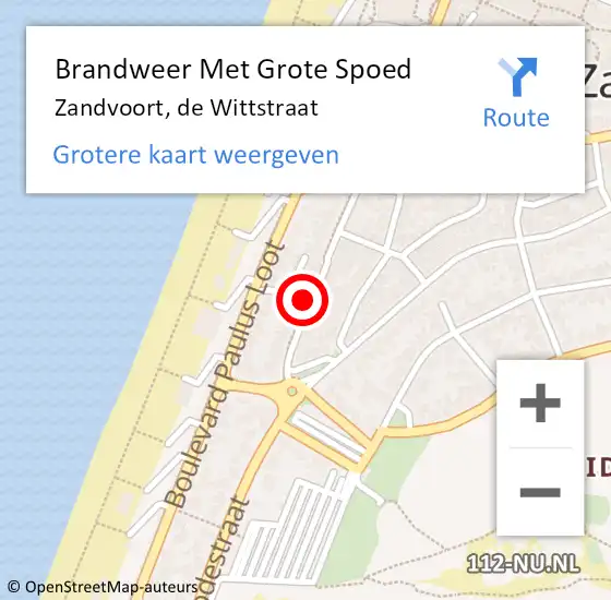 Locatie op kaart van de 112 melding: Brandweer Met Grote Spoed Naar Zandvoort, de Wittstraat op 26 september 2024 13:08