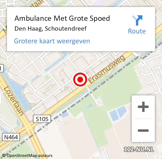 Locatie op kaart van de 112 melding: Ambulance Met Grote Spoed Naar Den Haag, Schoutendreef op 26 september 2024 13:12