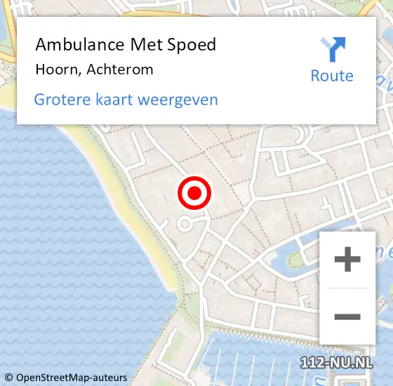 Locatie op kaart van de 112 melding: Ambulance Met Spoed Naar Hoorn, Achterom op 26 september 2024 13:38