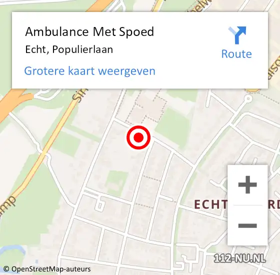 Locatie op kaart van de 112 melding: Ambulance Met Spoed Naar Echt, Populierlaan op 26 september 2024 13:44