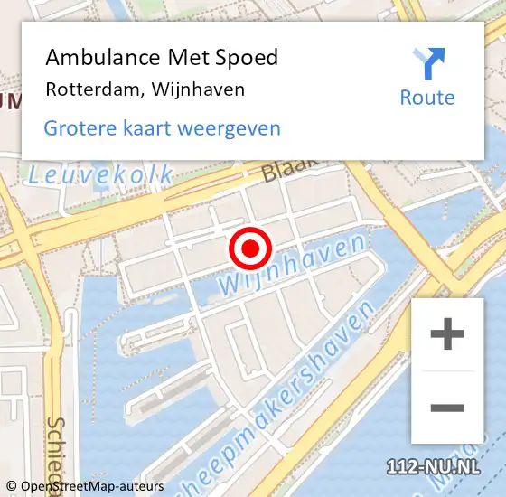 Locatie op kaart van de 112 melding: Ambulance Met Spoed Naar Rotterdam, Wijnhaven op 26 september 2024 13:59