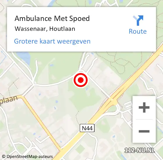 Locatie op kaart van de 112 melding: Ambulance Met Spoed Naar Wassenaar, Houtlaan op 26 september 2024 14:06