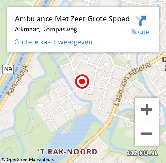 Locatie op kaart van de 112 melding: Ambulance Met Zeer Grote Spoed Naar Alkmaar, Kompasweg op 26 september 2024 14:08