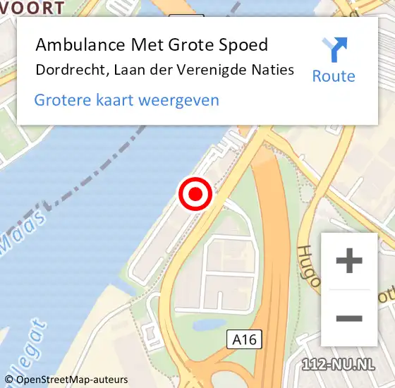 Locatie op kaart van de 112 melding: Ambulance Met Grote Spoed Naar Dordrecht, Laan der Verenigde Naties op 26 september 2024 14:08