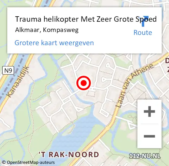 Locatie op kaart van de 112 melding: Trauma helikopter Met Zeer Grote Spoed Naar Alkmaar, Kompasweg op 26 september 2024 14:09