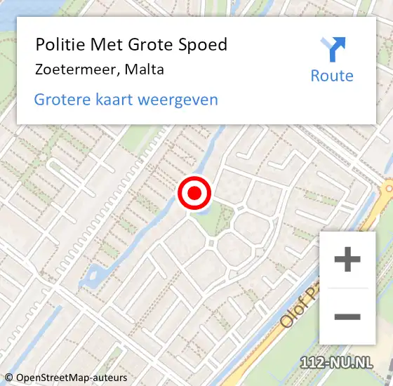 Locatie op kaart van de 112 melding: Politie Met Grote Spoed Naar Zoetermeer, Malta op 26 september 2024 14:13