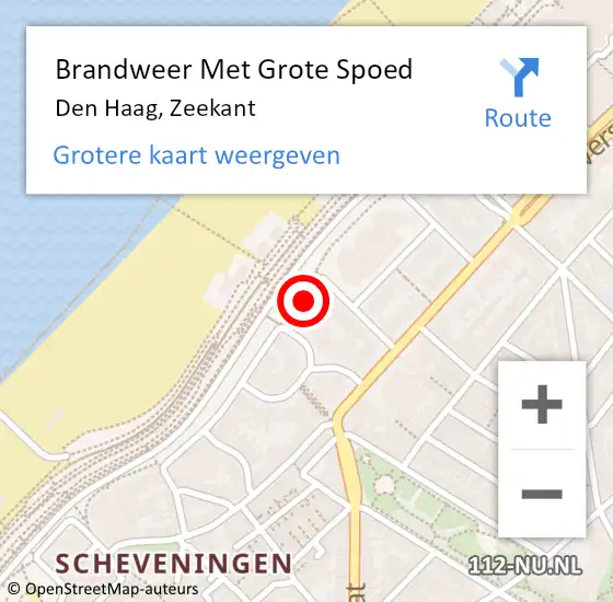 Locatie op kaart van de 112 melding: Brandweer Met Grote Spoed Naar Den Haag, Zeekant op 26 september 2024 14:18