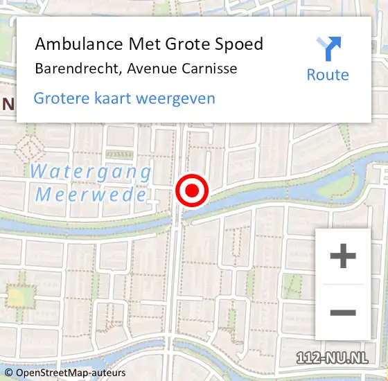 Locatie op kaart van de 112 melding: Ambulance Met Grote Spoed Naar Barendrecht, Avenue Carnisse op 26 september 2024 14:27