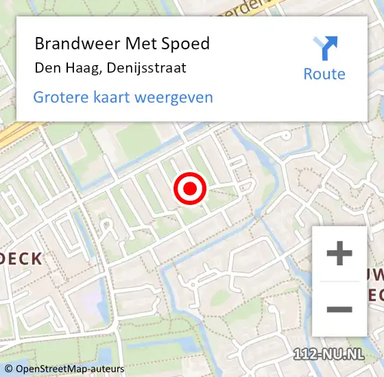 Locatie op kaart van de 112 melding: Brandweer Met Spoed Naar Den Haag, Denijsstraat op 26 september 2024 14:33