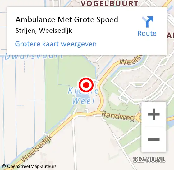 Locatie op kaart van de 112 melding: Ambulance Met Grote Spoed Naar Strijen, Weelsedijk op 26 september 2024 14:36