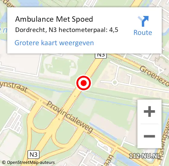 Locatie op kaart van de 112 melding: Ambulance Met Spoed Naar Dordrecht, N3 hectometerpaal: 4,5 op 26 september 2024 14:50