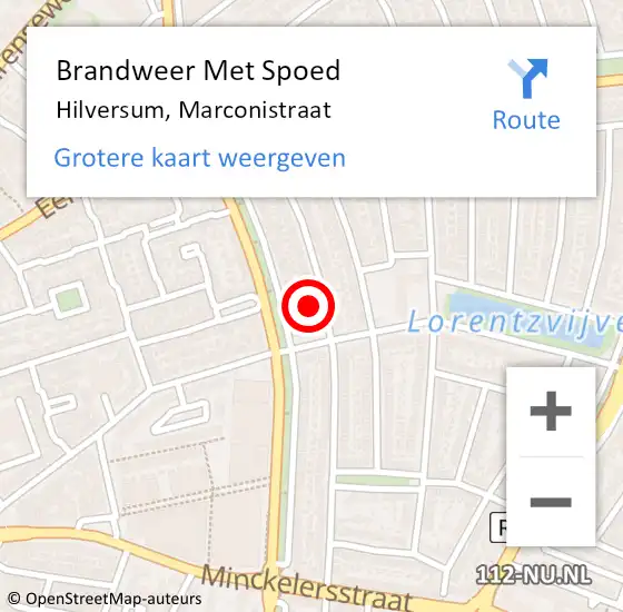 Locatie op kaart van de 112 melding: Brandweer Met Spoed Naar Hilversum, Marconistraat op 26 september 2024 14:57