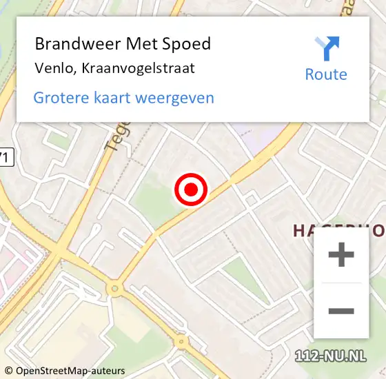 Locatie op kaart van de 112 melding: Brandweer Met Spoed Naar Venlo, Kraanvogelstraat op 26 september 2024 15:12