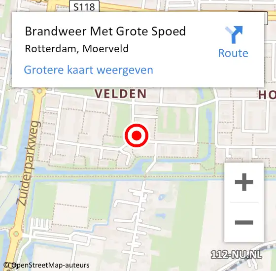 Locatie op kaart van de 112 melding: Brandweer Met Grote Spoed Naar Rotterdam, Moerveld op 26 september 2024 15:13