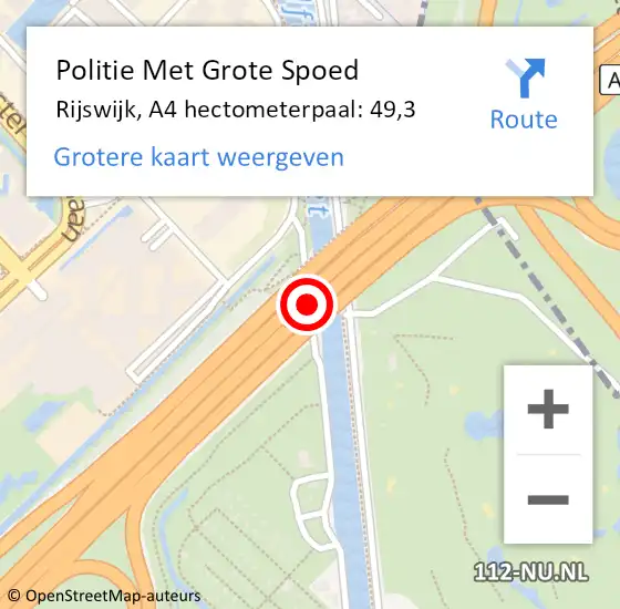 Locatie op kaart van de 112 melding: Politie Met Grote Spoed Naar Rijswijk, A4 hectometerpaal: 49,3 op 26 september 2024 15:14