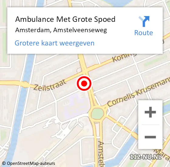 Locatie op kaart van de 112 melding: Ambulance Met Grote Spoed Naar Amsterdam, Amstelveenseweg op 26 september 2024 15:15