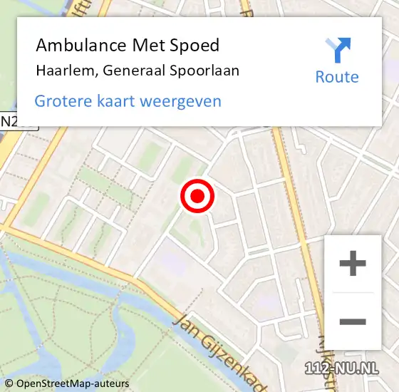 Locatie op kaart van de 112 melding: Ambulance Met Spoed Naar Haarlem, Generaal Spoorlaan op 26 september 2024 15:16